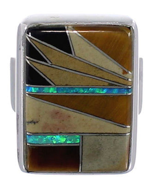 Well-Built Multicolor Inlay Sterling Silver Ring Size 5 WX37729